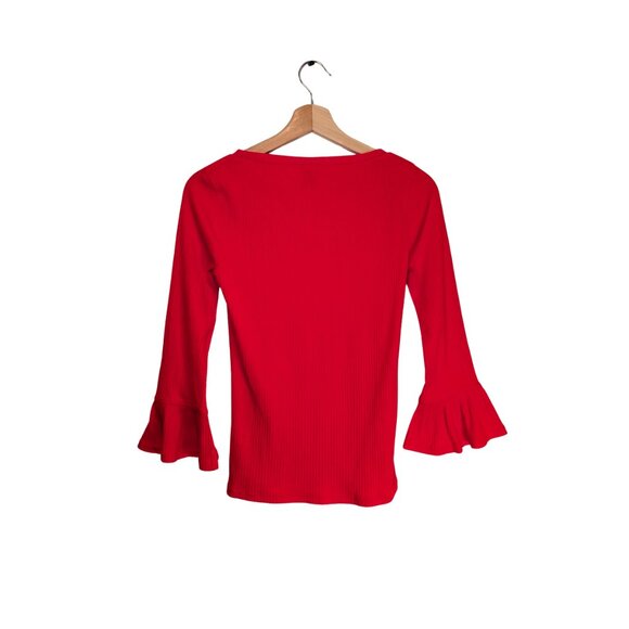 J.Crew Red Ribbed Knit Bell Sleeve Top Women's XS Long Sleeve NWT New with Tags - Picture 2 of 11